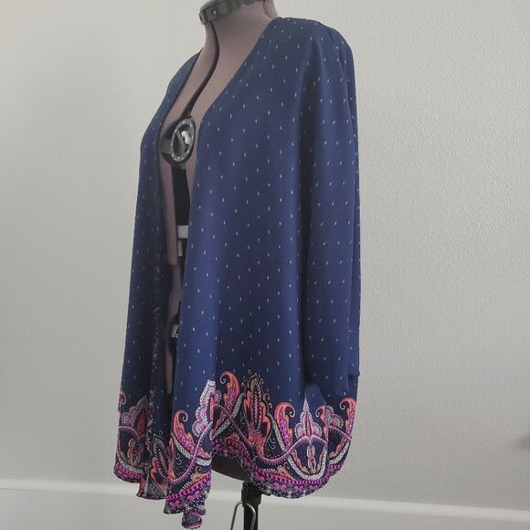 LA Hearts Women's Kimono One Size Blue Pink Paisley Cover-up Lightweight - Picture 2 of 6